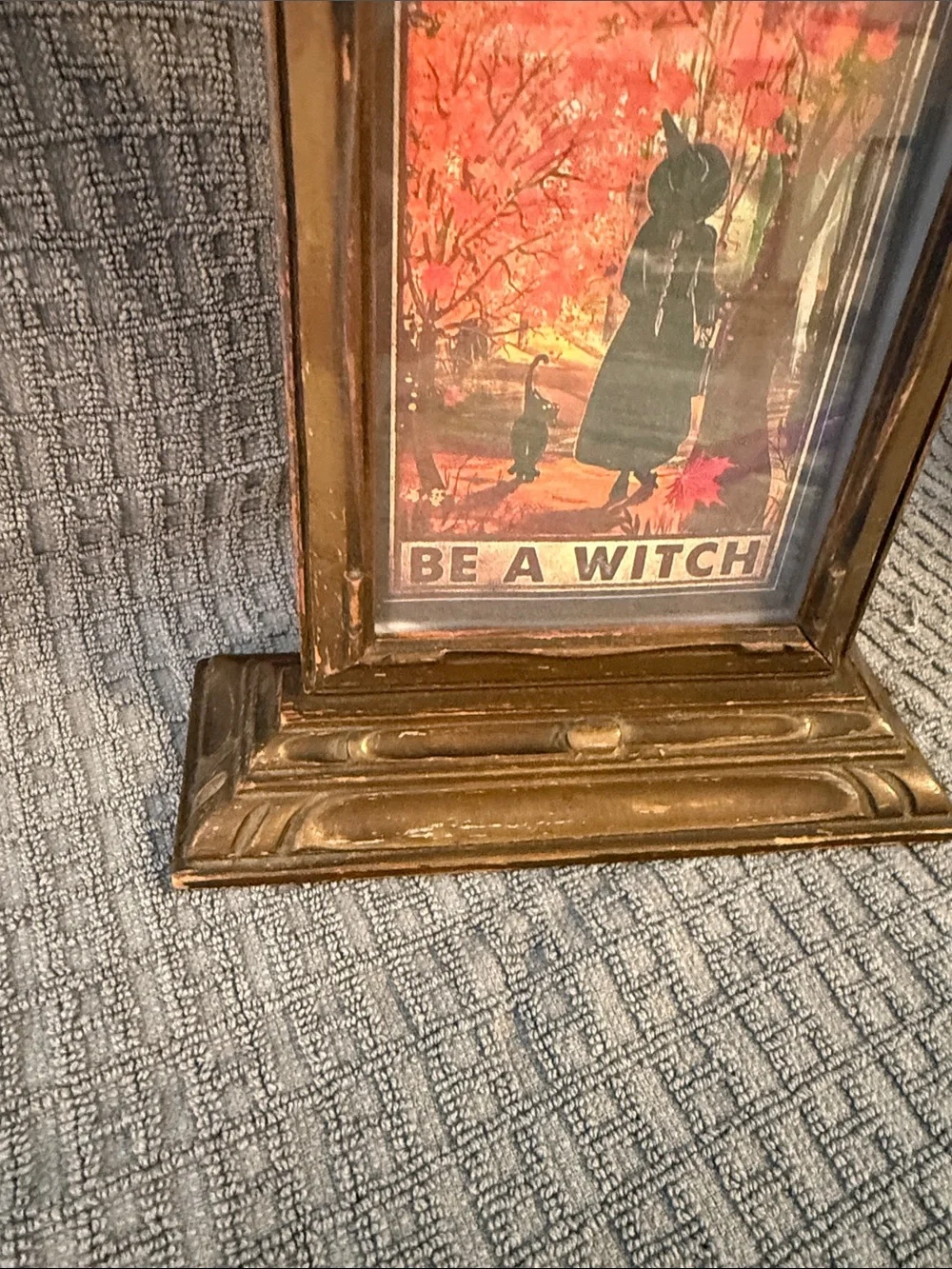 Vintage wood frame on pedestal, bronze/gold color